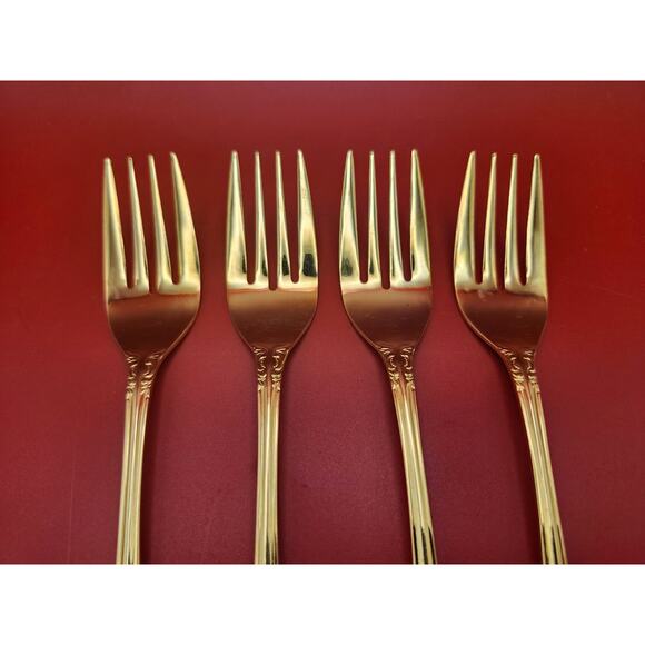 Set of 4 Golden Rexford Gold Electroplate Salad Forks 6.5” National Stainless - Picture 4 of 7